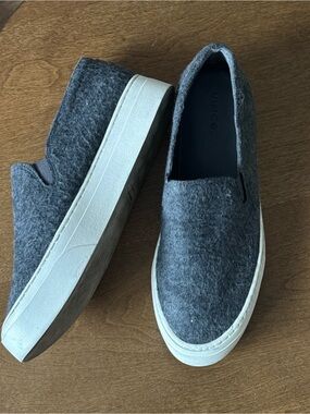 Vince Gray Felt Slip-On Sneakers with White Platform Sole